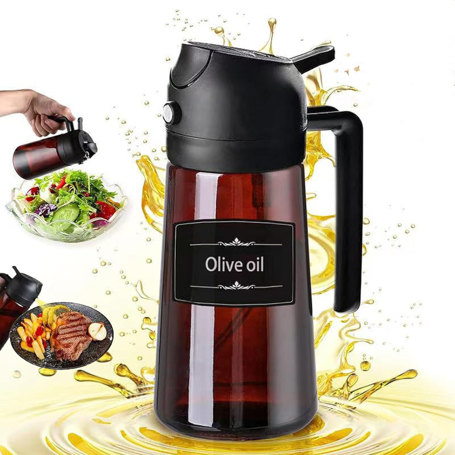 Butelka z rozpylaczem oleju z blokadą światła, dozownik oliwy 2 w 1 rozpylacz oleju jadalnego 470 ml, Spray Oleju Kuchennego, Olej w sprayu, Spryskiwacz na olej, Dozownik oleju, grilla