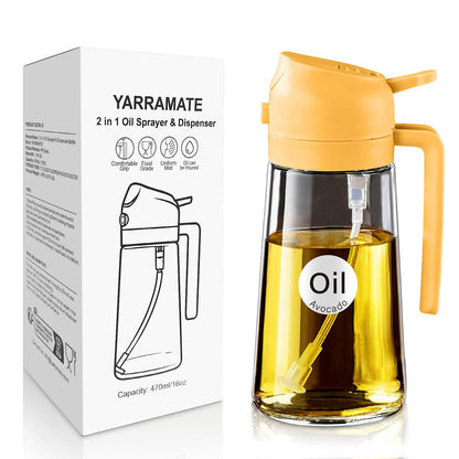 YARRAMATE 2 w 1 rozpylacz oleju jadalnego, butelka z rozpylaczem 470 ml, nadaje się do kontaktu z żywnością, spray na olej do gotowania, wysokiej jakości oleju do kuchni(biały)