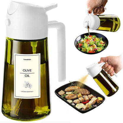 TrendPlain Butelka z dozownikiem oliwy z oliwek do kuchni, dozownik oleju 2 w 1 i rozpylacz oleju do gotowania, frytownicy powietrznej, sałatki, bez BPA, 470 ml (Czarny-1)