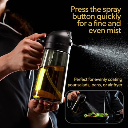 CREADY Czarny Spray Oleju Kuchennego 470ml | Dozownik Oleju Spray 2 w 1 | Frytownica Powietrza Spray Oleju | Spray do olejów | Spray do spryskiwacza | Spray do oleju | Dozownik oleju
